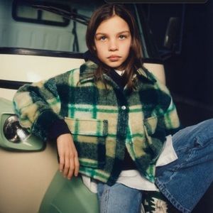 NWT Zara green & white plaid crop overshirt
